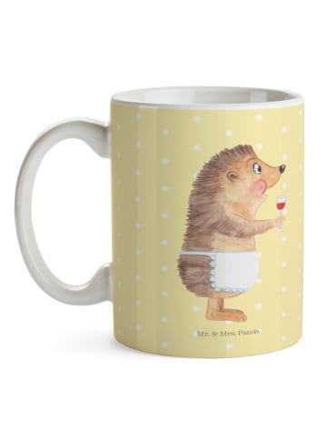 Mr. & Mrs. Panda Tasse mit Spruch Igel Wein ohne Spruch in Gelb Pastell