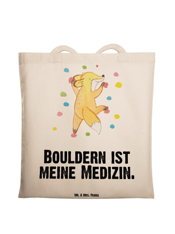 Mr. & Mrs. Panda Shopping Tasche Fuchs Bouldern mit Spruch in Creme