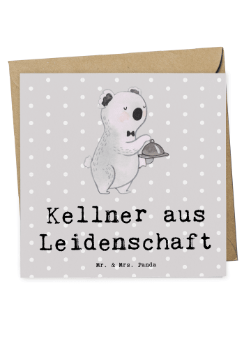 Mr. & Mrs. Panda Klappkarte Kellner Leidenschaft mit Spruch in Grau Pastell