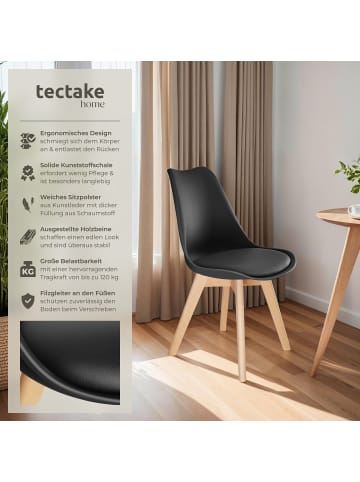 tectake Küchenstuhl Scandi-Design, gepolsterte Sitzfläche, 49 x 53 x 82 cm