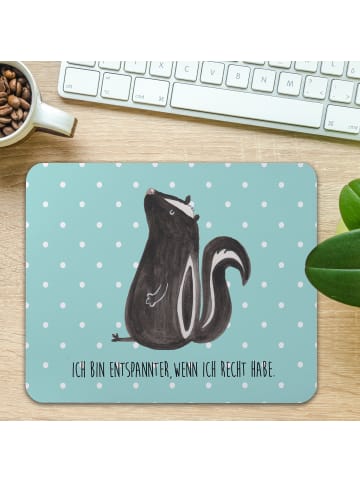 Mr. & Mrs. Panda Mauspad Stinktier Sitzen mit Spruch in Türkis Pastell