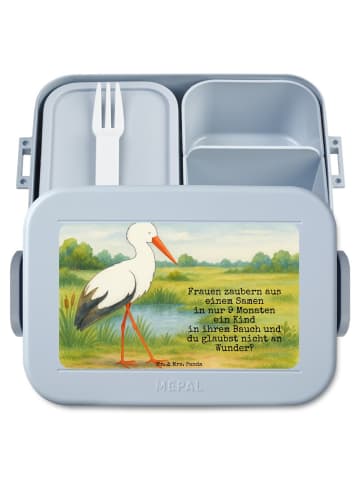 Mr. & Mrs. Panda Lunchbox Storch Design mit Spruch in Blau Pastell