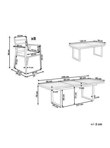 Beliani 9-tlg Gartentisch Set VALCANETTO/TAVIANO in Weiß/Grau/Braun