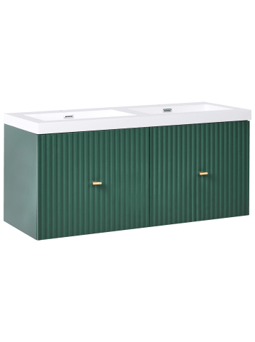 Beliani 2-tlg Badezimmerschrank mit Spiegel LAGO in Grün/Gold/Weiß