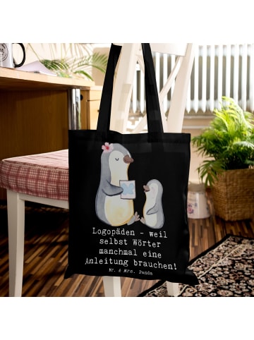 Mr. & Mrs. Panda Tote Bag Logopädin Helden mit Spruch in Schwarz