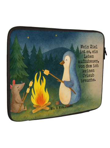 Mr. & Mrs. Panda Laptop Tasche Pinguin Lagerfeuer Design mit Spruch in Weiß