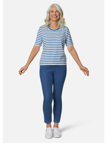 GOLDNER Kurzgröße:  Ringelshirt mit Halbarm in weiß / delftblau / geringelt