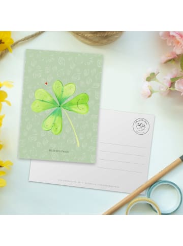 Mr. & Mrs. Panda Grußkarte Blume Kleeblatt ohne Spruch in Blattgrün