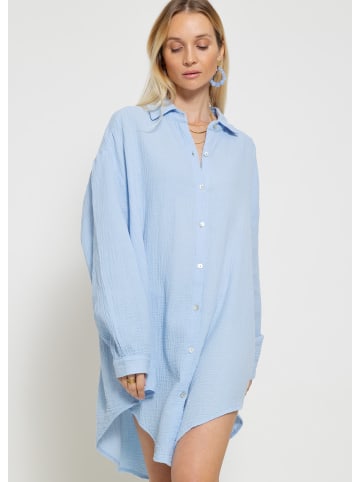 SASSYCLASSY Ultra Oversize Musselin-Blusenhemd lange Variante in Hellblau