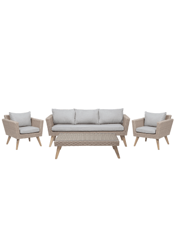Beliani 12-tlg Sitzgruppe VITTORIA in Naturfarben/Grau/Beige