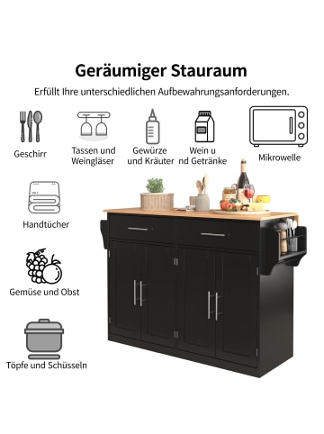 ABRIHOME Küchenwagen mit klappbarer Tischplatte in Schwarz - 120x46(70)x91 cm 