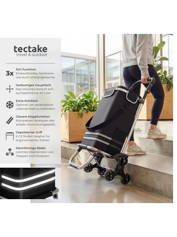tectake Einkaufstaschenwagen 3-in-1 Inkl. Kühltasche und Treppensteiger-Räder