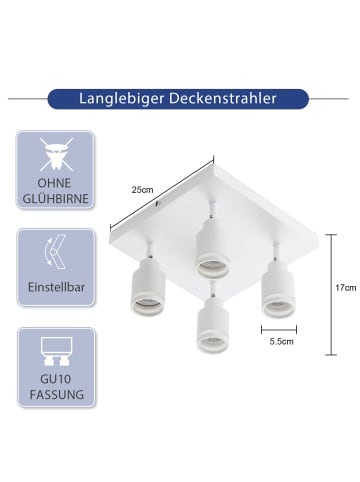 ZMH Deckenleuchte 4-flammige GU10 Modern Deckenspots Eckig in Weiß
