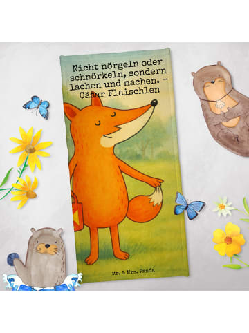 Mr. & Mrs. Panda Strandtuch Fuchs Laterne Design mit Spruch in Türkis Pastell