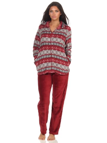 NORMANN Hausanzug Coralfleec Norweger Design - 51164 in rot