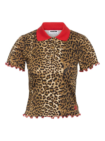 Noisy may Elegantes Polo-Shirt mit Leopardenmuster und Kontrastkragen in Braun