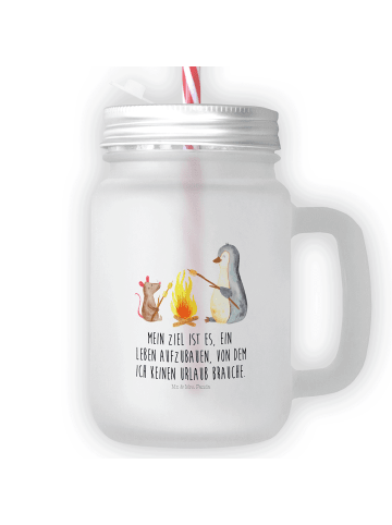 Mr. & Mrs. Panda Limonadenglas Pinguin Lagerfeuer mit Spruch in Transparent