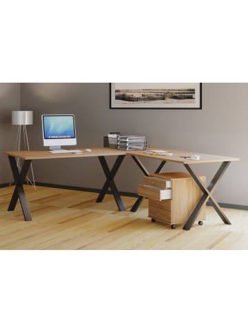 VCM  X Schreibtisch Eckschreibtisch L Form 220x220x80 in Schwarz / Sonoma-Eiche