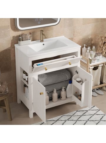 ABRIHOME Waschbeckenunterschrank in Weiß 81x46,5 cm mit Keramikbecken Soft Close