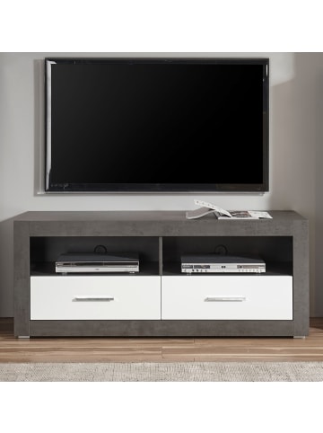 Furn.Design TV-Lowboard weiß Hochglanz, grau Stone, TV Unterteil mit Komforthöhe 150 cm