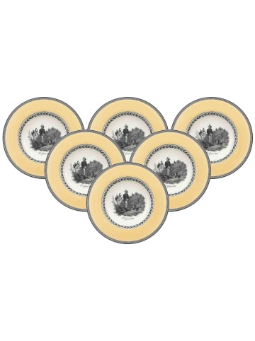 Villeroy & Boch 6er Set Suppenteller Audun Chasse in ø 24,2 cm in weiß-grau-gelb