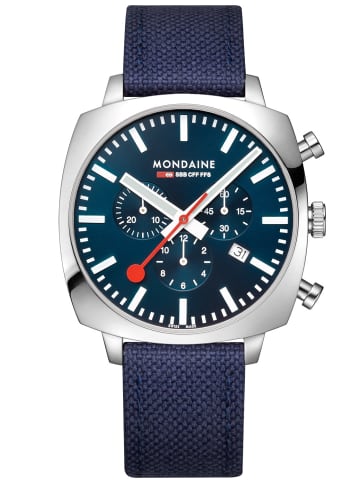 Mondaine Herren-Chronograph Grand Cushion Set Blau 41 mm