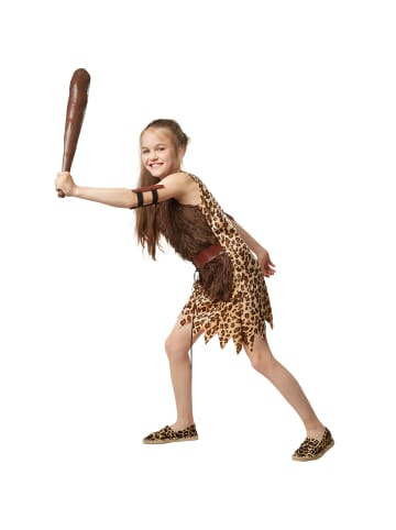 tectake Höhlenfrau/Urzeitjägerin, in braun gemischt, Gr. 128 (7-8 Jahre)