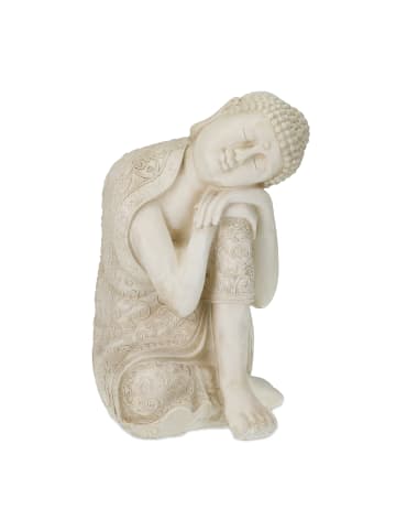relaxdays Buddha-Figur in Cremeweiß - (B)40,5 x (H)61 x (T)38 cm