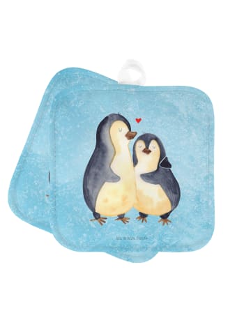 Mr. & Mrs. Panda 2er Set Topflappen  Pinguin umarmen ohne Spruch in Eisblau