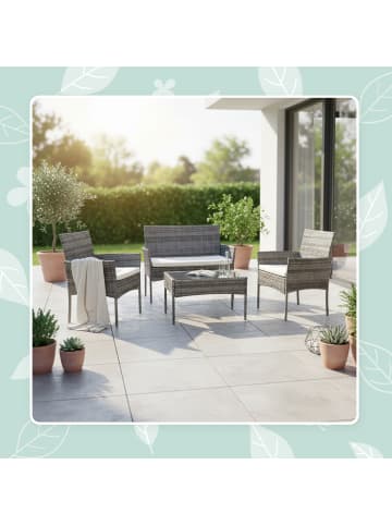 relaxdays 4-tlg. Gartenmöbel-Set "Rattan" in Grau