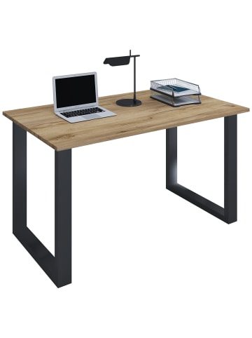 VCM  Holz Schreibtisch Computertisch Lona U Alu Silber in Schwarz / Honig-Eiche