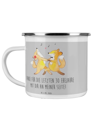Mr. & Mrs. Panda Camping Emaille Tasse 30. Hochzeitstag Perlenho... in Heather Grey