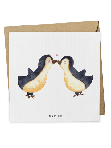 Mr. & Mrs. Panda Deluxe Karte Pinguine Kuss ohne Spruch in Weiß