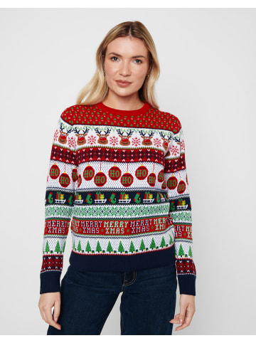 Threadbare Weihnachtspullover Ladies THB Reindeer Christmas Jumper in rot