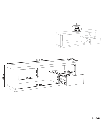 Beliani TV-Möbel SPOKAN in Weiß/Schwarz - (W) 140 x (H) 43 x (L) 39 cm