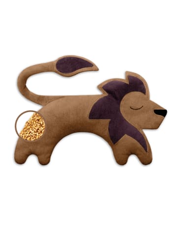 Leschi Wärmekissen 100 % Bio-Baumwolle, Körnerkissen "Löwe Juri" in Goldbraun