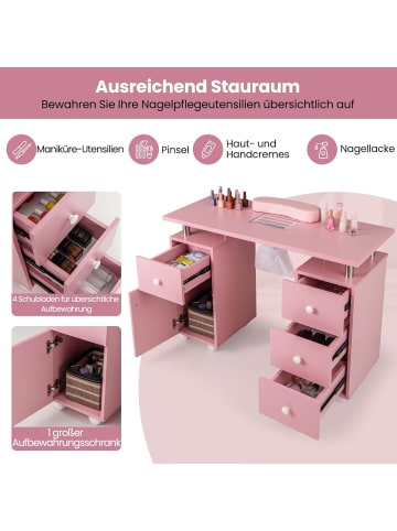 COSTWAY Maniküretisch mit elektrischer Staubabsaugung in Rosa