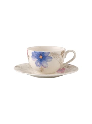 Villeroy & Boch Frühstückstasse mit Untertasse Mariefleur Gris Basic 290 ml in bunt