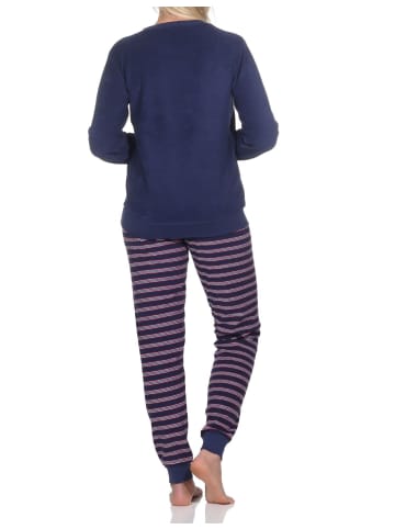 NORMANN Frottee langarm Schlafanzug Bündchen Pyjama - 82616 in marine