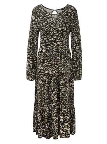 Aniston CASUAL Midikleid in schwarz-khaki-wollweiß