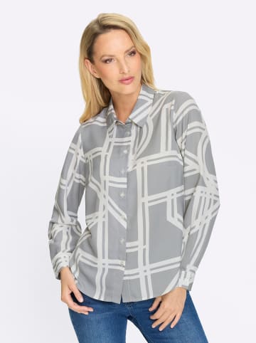 Heine Druckbluse in steingrau-ecru-bedruckt