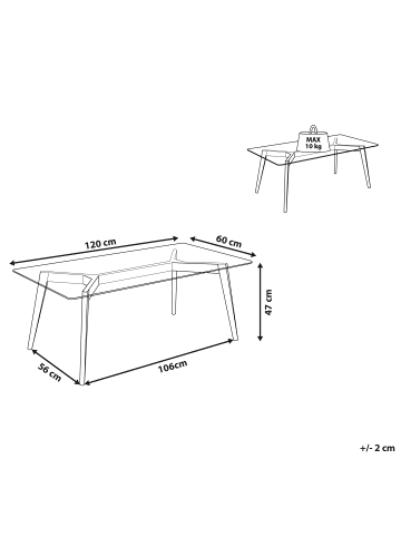 Beliani Couchtisch HUDSON in Transparent/Braun - (W) 60 x (H) 46 x (L) 120 cm