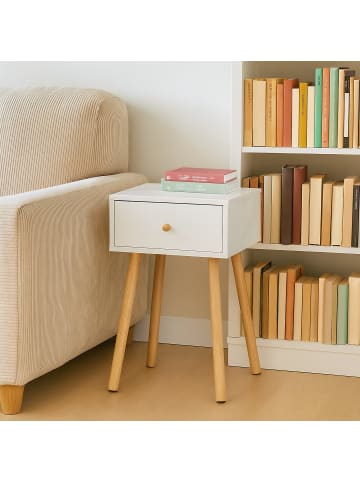 relaxdays 1 x Nachttisch in Weiß/ Natur- (B)40 x (H)55 x (T)32 cm