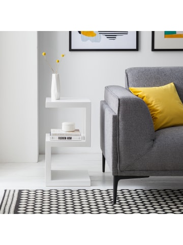 home24 Beistelltisch Snake in Hochglanz Weiß