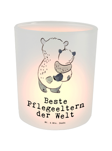 Mr. & Mrs. Panda Windlicht aus Glas Panda Beste Pflegeeltern der... in Transparent