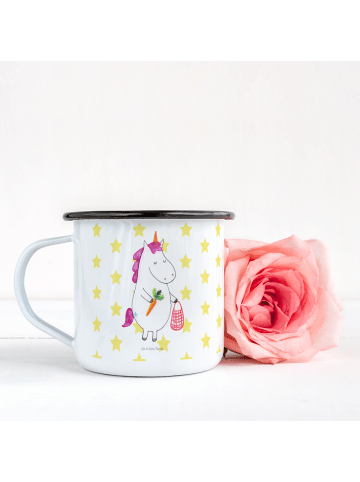 Mr. & Mrs. Panda XL Emaille Tasse Einhorn Gemüse ohne Spruch in Weiß