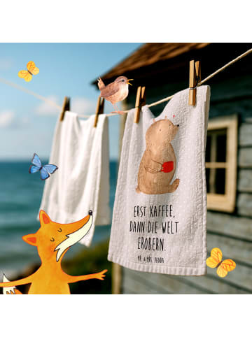 Mr. & Mrs. Panda Handtuch Bär Kaffee mit Spruch in Grau Pastell