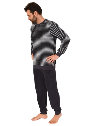 NORMANN Frottee Pyjama langarm Schlafanzug Bündchen Streifen - 75403 in dunkelgrau