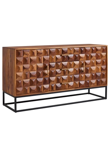 KADIMA DESIGN Sheesham Holz Sideboard, 145x81x45 cm, Industrial Design, Metallgestell