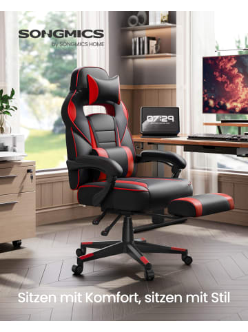 SONGMICS Gaming-Stuhl Cathy in Schwarz-Rot - (B)70 x (H)122 x (T)70 cm
